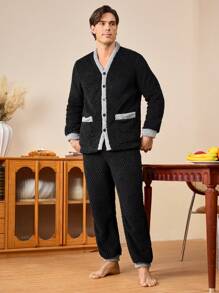 Men's Black And Gray Lounge Set - Black - View 6