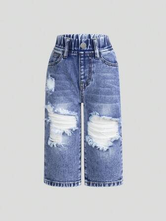 Wildeya Baby Mädchen vielseitige gerade geschnittene Jeans in verwaschenem Look