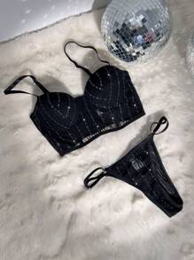 2 Pieces Stylish Black Sexy Padded Bra Set