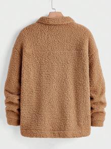 Manfinity VCAY Men Loose Fit Drop Shoulder Casual Fluffy Cardigan Jacket Suitable For Autumn - Khaki - View 2