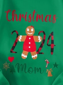 Family Matching Christmas Sweatshirts, Women's Round Neck, Festive Graphic Prints Sweatshirts, With Christmas Mom, Heart, Christmas Tree, Snowflake, Candy Cane, Star, Bell Print, Thermal Lined, Casual, Warm Pullover Fall - Green - View 4