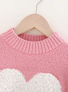 Cozy Pixies Heart Pattern Soft Knitted Crew Neck Long Sleeve Sweater For Young Girls - Pink - View 3
