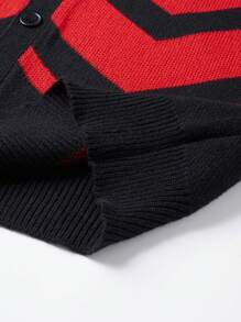 Manfinity Hypemode Men's Autumn Black And Red Wave Striped Long Sleeve Cardigan,Single Breasted Loose Casual Streetwear Holiday Chunky Stripe Oversize Color Block Gifts - Multicolor - View 5