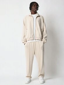 SUMWON Conjunto coordinado de lujo deportivo de chaqueta con cremallera completa y pantalones a juego, ropa deportiva clásica, ropa urbana de moda para entrenamiento de invierno y tiempo libre
