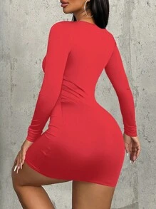 VaVaBold Women's Minimalist Hollow V Neck Short Dress, Sexy And Casual For Daily Wear For New Year Clothes - Red - View 2