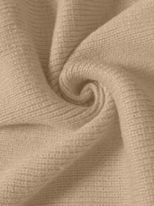 SHEIN LUNE 大码女式纯色V领长袖休闲套头毛衣，适合秋冬季穿着。 - 卡其色 - 查看 4