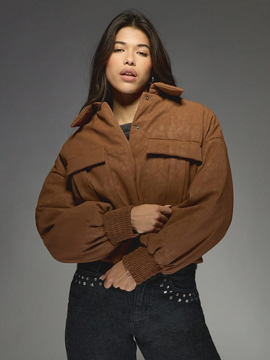 MISSGUIDED Suede Leather Bomber Jacket With Ribbed Cuffs Waistband Autumn Winter Fashion Casual Outerwear Streetwear