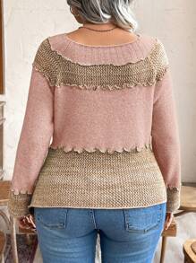 SHEIN LUNE Pullover in Große Größen mit Kontrastfarben-Patchwork und asymmetrischem Saum für Herbst/Winter