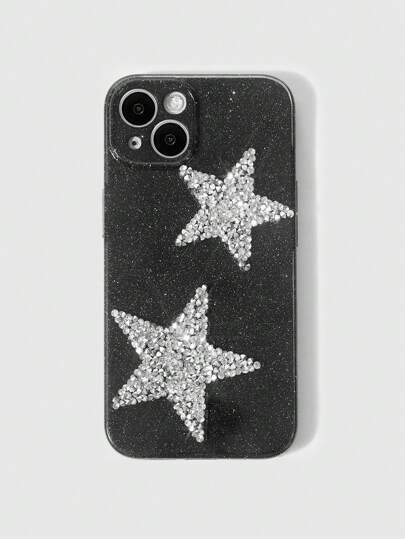 Grunge Punk 1 pezzo Custodia per telefono con glitter e strass a forma di stelle 3D, compatibile con Apple iPhone 11 12 13 14 15 Pro Max