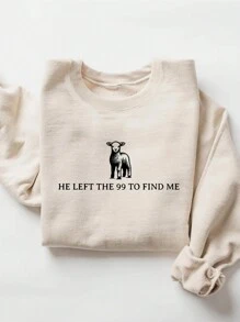 INAWLY Retro Comfy Religious 99 Sheep Christian Faith Round Neck Fleece Pattern Sweatshirt For Women ,Graduation, Teachers For Women, Back To School Pullover Fall - Apricot - View 3