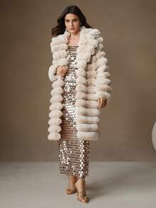 Anewsta New Autumn/Winter Fluffy Long Coat, Women Fashionable Faux Rabbit Fur Overcoat - Beige - View 7