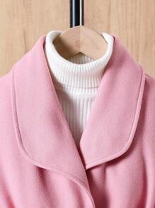 Tween Girl Collared Belted Coat - Pink - View 5