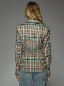 MISSGUIDED Blusa ajustada con cierre asimétrico de botones, de estilo callejero a cuadros - Multicolor - Ver 2