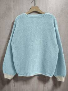 INAWLY Women Plain Color Patchwork Front Button Long Sleeve Pock Casual Top - Multicolor - View 2
