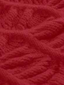 Maweii Plus Size Casual Solid Color Drop Shoulder Sweater, Autumn/Winter For New Year Knit Pullover Fall - Red - View 5