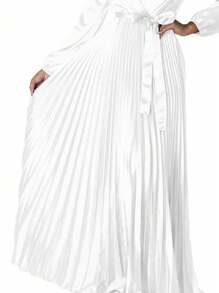 Đầm xếp ly mùa hè tay dài cổ chữ V sâu cho nữ cạp cao - trắng - Xem 6