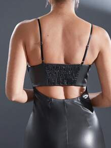 Hauture Váy Giáng sinh mini bodycon giả da màu đen dành cho nữ - màu đen - Xem 5