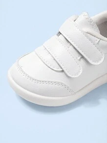 1pair Children Boys Girls White Hook And Loop Flat Casual Comfortable Sports Sneakers, Suitable For Everyday Wear All Seasons - White - View 5