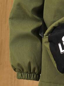 SHEIN Leap Crew 2 件 Tween Boy 连帽羊毛拼色斜挎夹克，秋冬季休闲运动户外校服，宽松百搭百搭