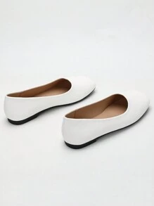 CUCCOO CURVES Wide Fit Women Square Toe Slip-On Loafers With Metal Decor, Flat For Christmas And New Year Holiday Vibe Fall And Winter - White - View 3