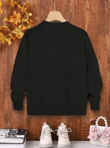 可爱少女圣诞豹纹心形和圣诞老人图案针织毛衣，青少年舒适休闲装，圣诞节 - 黑色 - 查看 2