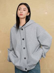 Dazy-Less Thicken Fleece Hooded Loose Solid Color Sweatshirt Sweatshirt For Women,Fall Clothes Jacket,Winter Hoodies - Grey - View 11