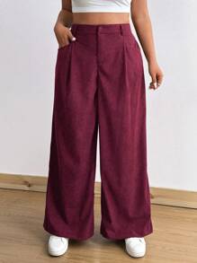 Flirla Plus Size High Waist Corduroy Wide Leg Pants For Women, Loose Fit Flattering Casual Trousers, Autumn/Winter