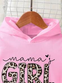 Baby Girl Cute Letter "Mama's Girl" Heart Print Soft Knit Pullover Hoodie And Pants Set, Casual Autumn/Winter - Pink - View 3