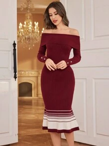 Modelyn Vestido de punto con hombros descubiertos y bajo estilo cola de sirena para ropa de Año Nuevo de mujer