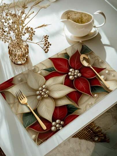 1pc/4pcs/6pcs Ramadan Lantern Moon Star Placemat, Oblong Machine Washable Polyester Placemat, Protected Tabletop, Insulated Placemat, Restaurant Decoration, Table Decoration, Household Items, Suitable For Many People, Party Decoration