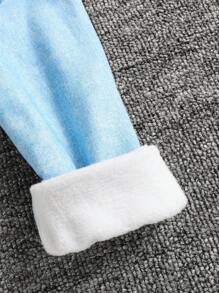 2 Pcs Set: Young Girl Autumn Denim Effect Long Sleeve Jacket And Long Sleeve Ribbed Dress - Apricot - View 5