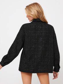 SHEIN EZwear Áo khoác hoodie midi rộng rãi màu đen trơn đơn giản dành cho nữ, phù hợp cho mùa thu và đông - màu đen - Xem 2