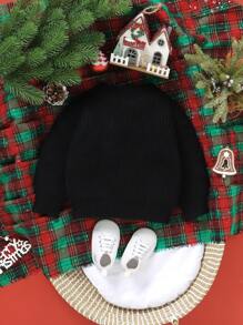 Baby Boys Christmas Sweaters, Casual Cute Knitted Cord Reindeer Pattern Round Neck Drop Shoulder Long Sleeve White Knit Pullover Jumper, Comfortable & Soft, Suitable For Daily Wear, Outing, Travel, Holiday, Home, Daycare, Kids Play