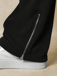 SUMWON Weite Sporthosen mit retroem Logo-Muster, Reißverschluss am Knöchel, Lässig Streetwear, Aktivsport Loungewear, Trainingsanzughosen für Herbst und Winter