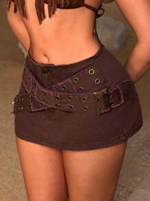 SHEIN ICON Sexy Criss-Cross Strap Mini Denim Rok voor dames