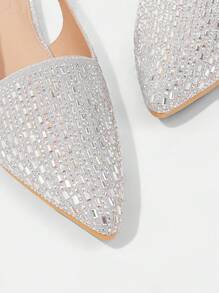 CUCCOO TILAWA Nuevos zapatos planos con puntera puntiaguda y aplicaciones de rhinestones para mujeres - Plateado - Ver 3