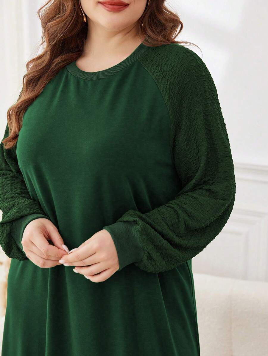 Lacomfia 大码纯色圆领长袖运动衫，休闲套头衫，适合日常休闲/旅行/居家 - 綠色 - 查看 1