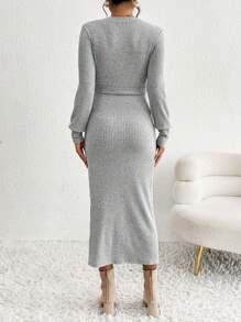 SHEIN Maternity Casual Solid Color Side Slit Bodycon Dress, Autumn/Winter