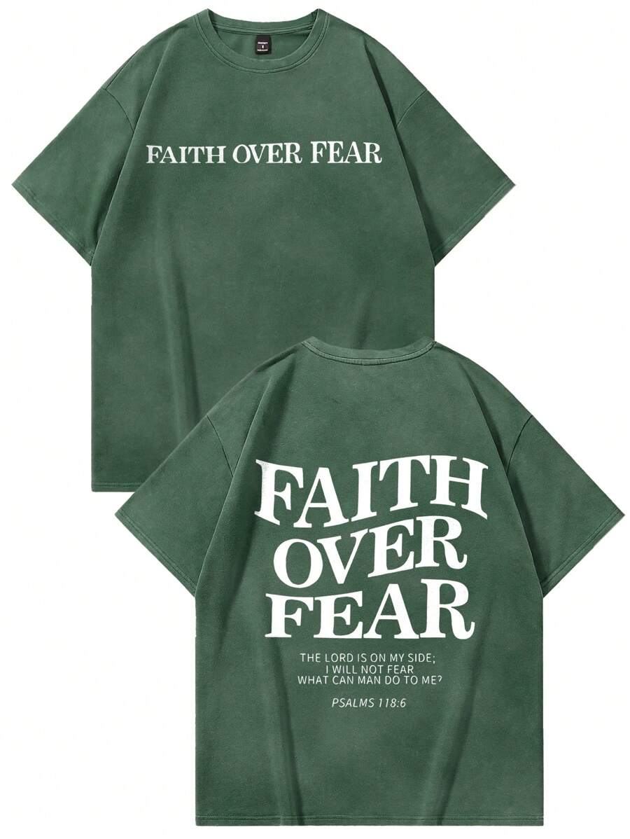 Manfinity EMRG Casual Men's Minimalist Slogan Printed Short Sleeve T-Shirt - Dark Green - View 1