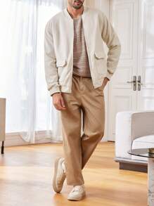 Manfinity Homme 男士纯色休闲工装夹克，外出时尚长袖夹克，送给朋友、丈夫、男朋友的礼物 - 杏色 - 查看 4