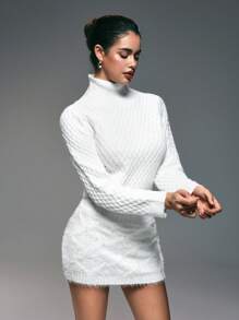 Zolique 秋冬新款女装白色高领毛衣毛绒立体菱格优雅约会女士打底毛衣