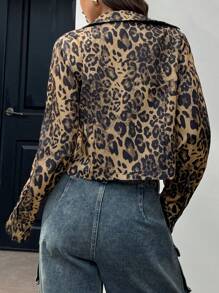 INAWLY Chemise décontractée pour femmes à col châle imprimé léopard, avec fermeture éclair devant, manches longues