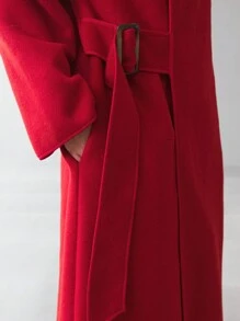 Ontre Women's 2025 Spring New Arrivals Long Round Neck Double-Sided Overcoat, Women Woolen Coat, Double-Faced Fabric Red 50cm Long Fashionable Overcoat, Round Collar Long Sleeve With Real Pockets, Casual Outfit