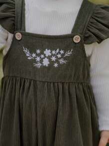 SHEIN Baby Girl Fluffy High Collar Sweater & Corduroy Cap Sleeve Jumpsuit Set, New Arrival Autumn/Winter Warm And Comfortable, Stylish Korean Fashion, Casual Outfit