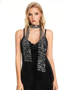 ROMWE Hippie 1pc Fashionable Sequined Scarf, Y2K Style Long Scarf, Suitable For Daily Matching - Multicolor - View 3