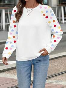 SHEIN LUNE 女士心形印花插肩袖休闲宽松套头运动衫，适合秋冬季 - 彩色 - 查看 4