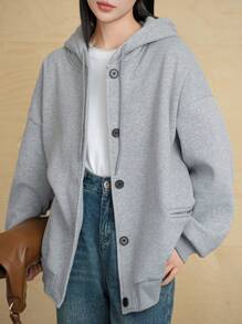 Dazy-Less Thicken Fleece Hooded Loose Solid Color Sweatshirt Sweatshirt For Women,Fall Clothes Jacket,Winter Hoodies - Grey - View 12