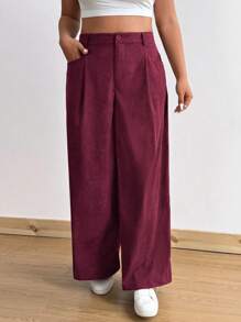 Flirla Plus Size High Waist Corduroy Wide Leg Pants For Women, Loose Fit Flattering Casual Trousers, Autumn/Winter