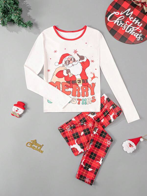 Tween Boys Snug Fit Patroon Lange Broek En Grijs Topje Met Lange Mouwen 2-delige Nachtkledingset, Casual & Comfortabel