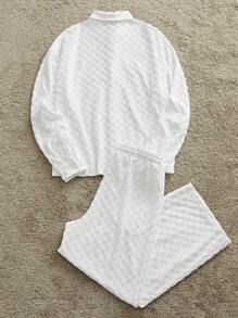 Manfinity VCAY Men 2pcs/Set Knitted Casual Daily Loose Fit Long Sleeve Shirt & Elastic Waist Straight Leg Pants Sports Suit - White - View 2